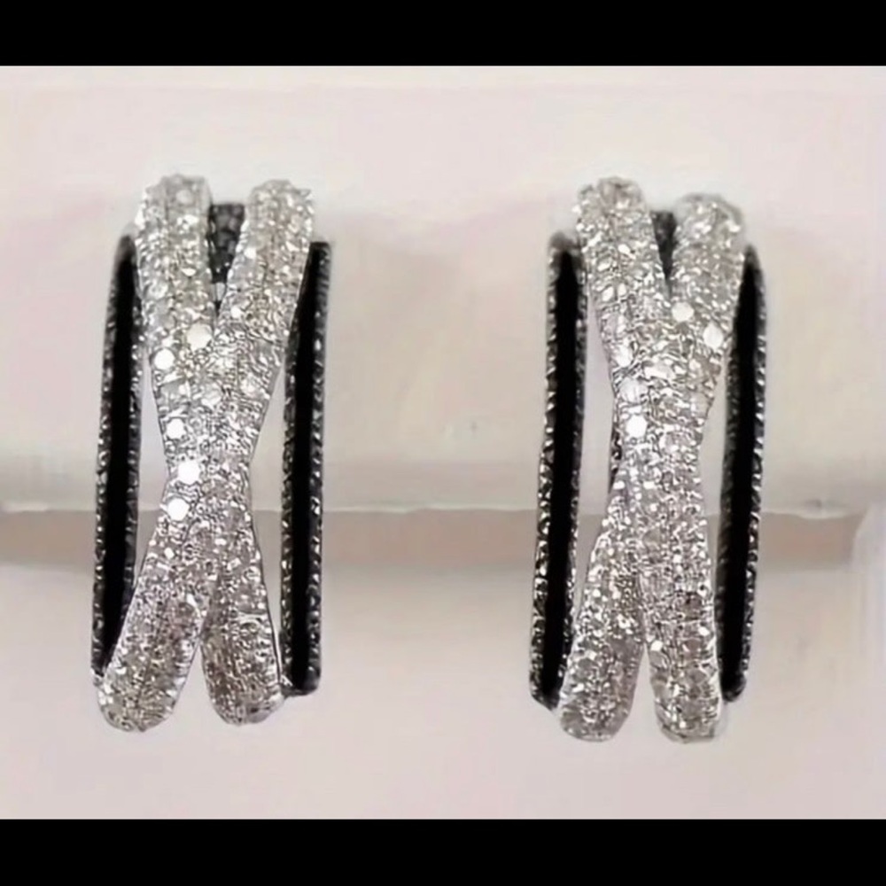 Swarovski Silver Crystal X-Overlap Hoop Earrings